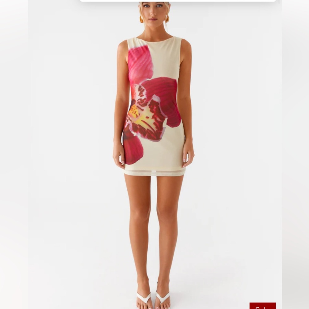 Peppermayo Cream Mini Dress with Pink Floral Print